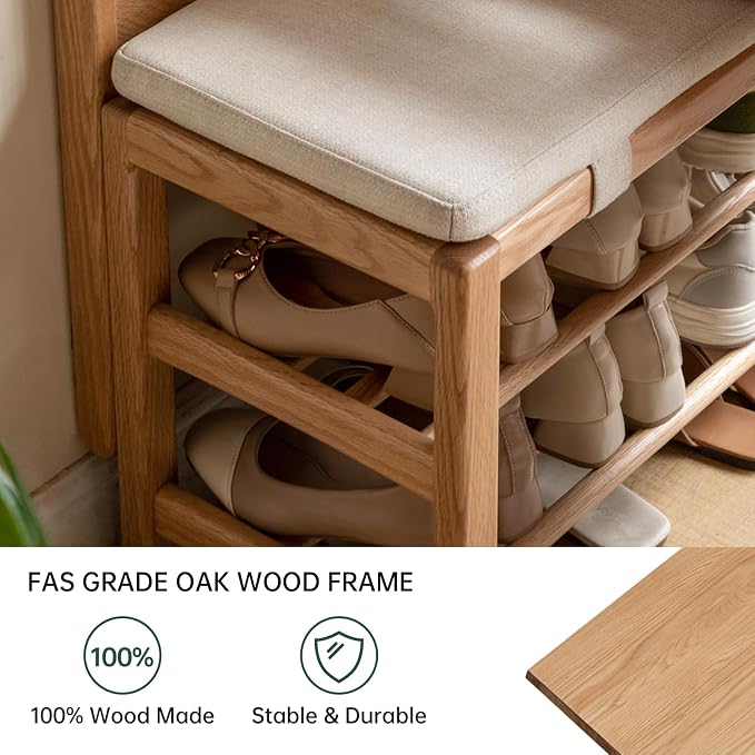 Oak Coat Rack, Solid Wood Hall Tree - Image 3