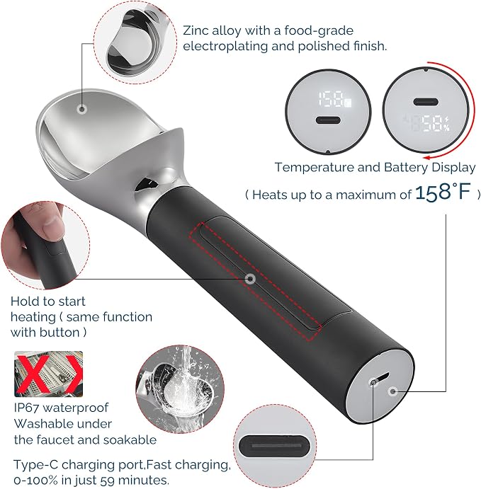 Heated Ice Cream Scoop Rechargeable, Electric Warming Ice Cream Scooper - Image 3