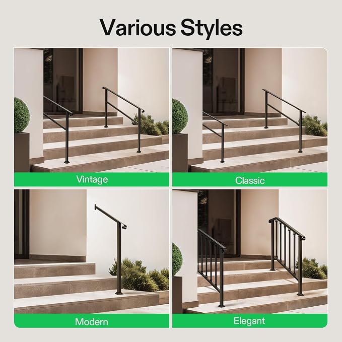 VIVOSUN Outdoor Handrail, 3 Step Stair Handrail, 27.5" x 18.5" Fits 1 to 3 Steps - Image 7