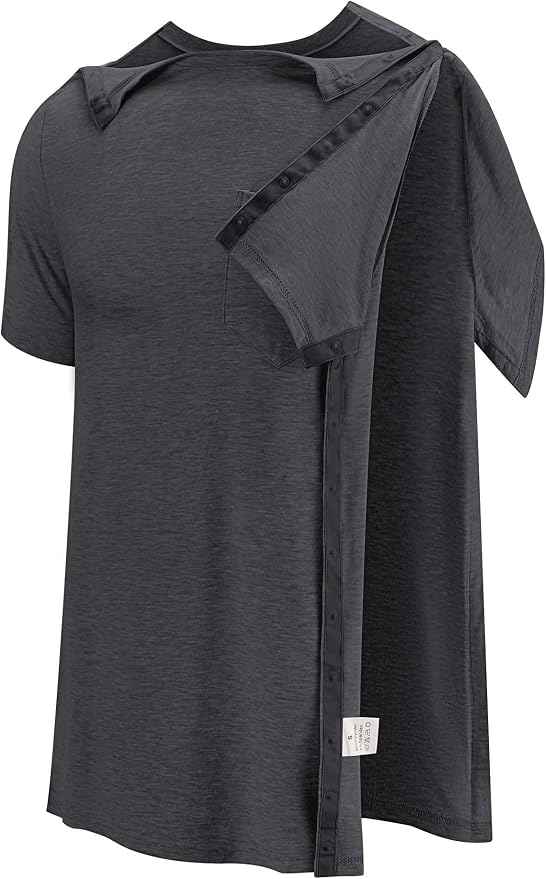 Poriff Men's Post Shoulder Surgery Recovery Shirts Full Tear Away Short Sleeve - Image 2