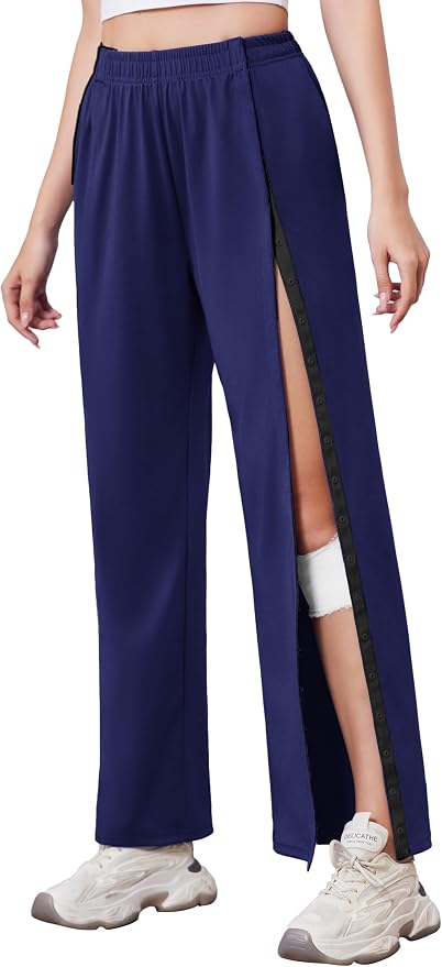 Deyeek Tear Away Pants for Women Side Slit Snap Sweatpants Loose Fit Post by Deyeek