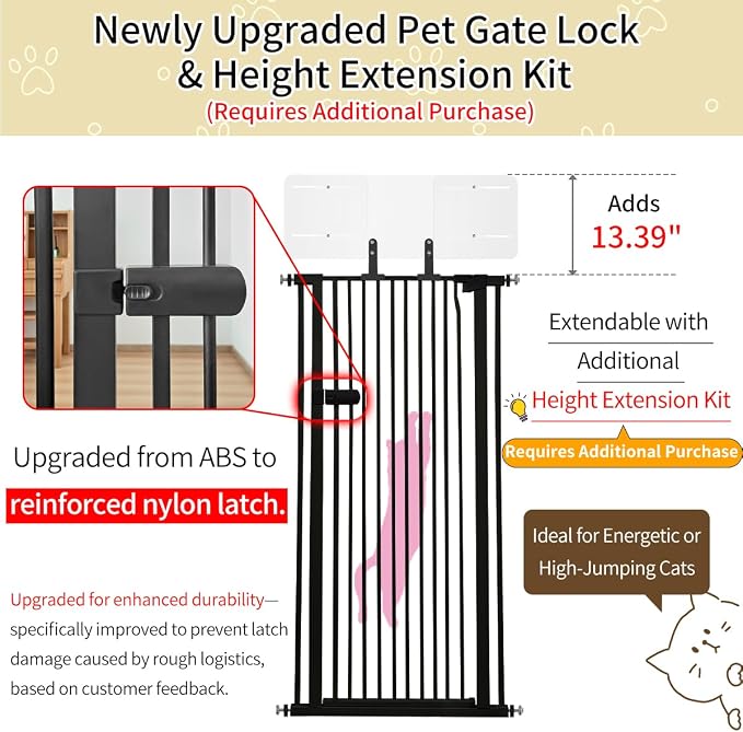 Lumizone Extra Tall Cat Gate 61.02" High Pressure Mounted Extra Wide 2025 New - Image 3