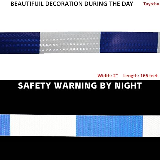 Reflective Tape Blue and White 2 inch X 166 feet, Outdoor Waterproof Hazard - Image 3