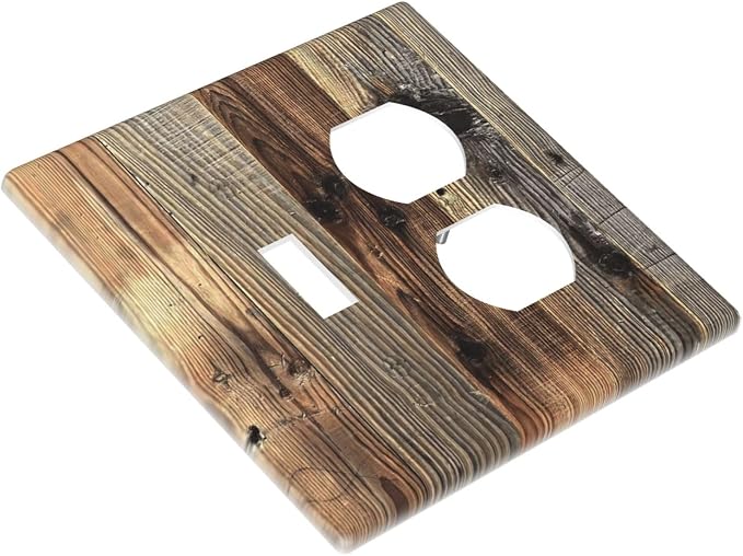 Barn Brown Wood Rustic Weathered Wood Print Wallplates 1 Toggle 1 Duplex Switch - Image 3