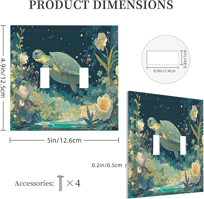 Decorative Switch Plates Fantasy Sea World Sea Turtle Floral Plant 2 Gang - Image 5