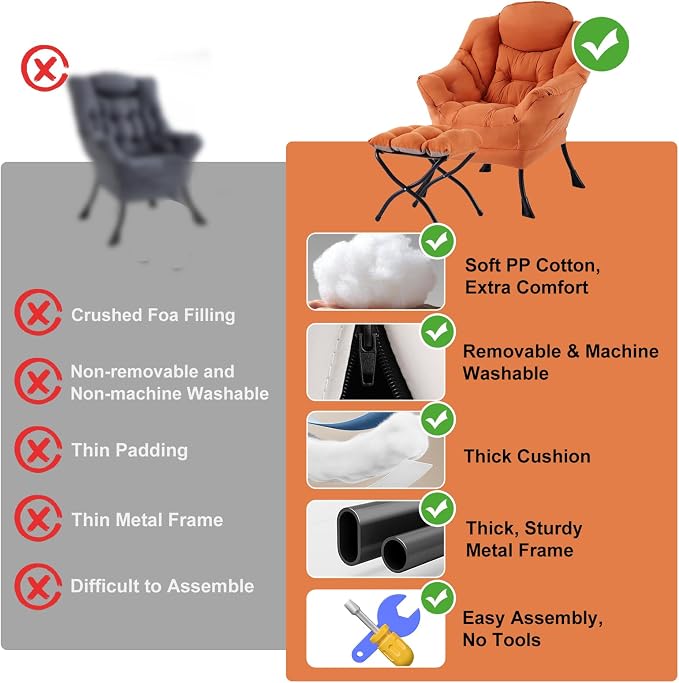 Lazy Chair with Ottoman, Modern Chair with Folding Footrest, Lounge Accent Chair - Image 9