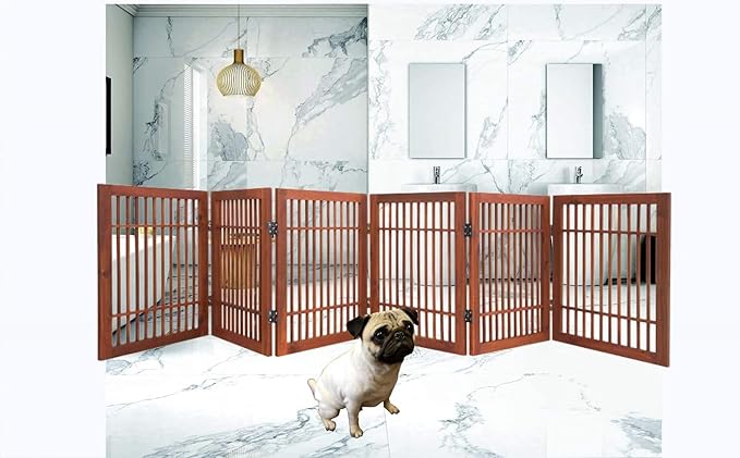 Pet Dog Gate Strong and Durable Freestanding Folding Acacia Hardwood Portable - Image 8
