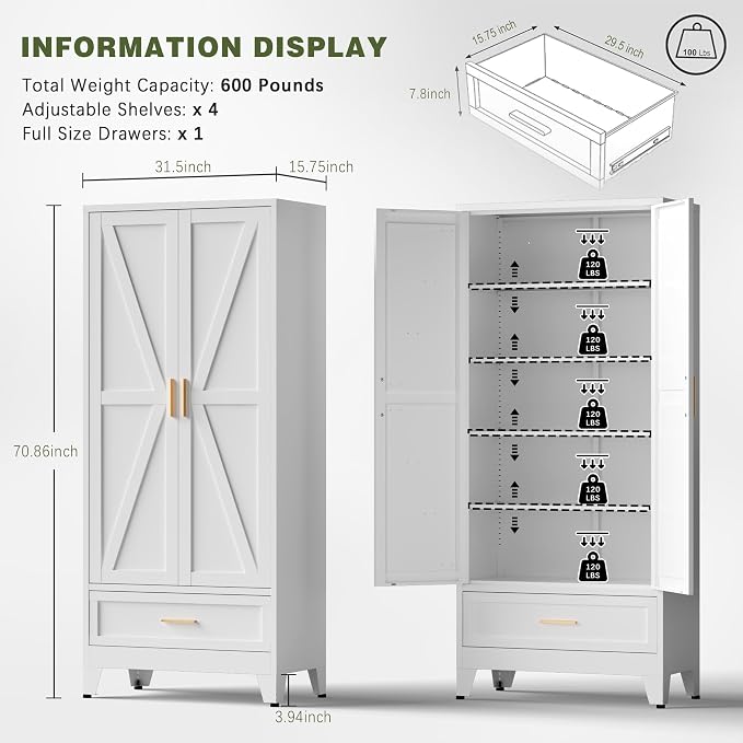 COFaR Metal Storage Cabinet, Farmhouse Storage Cabinet - Image 2