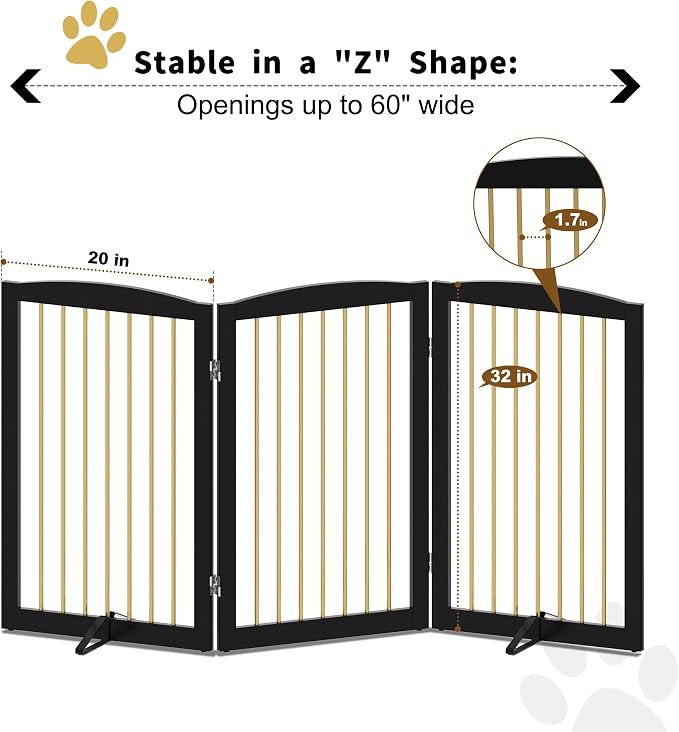 Freestanding Pet Gate for Dogs, Foldable Wooden Dog Gate for House Indoor - Image 6