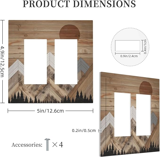 Wooden Planks Mosaic Snow Mountain Sun Decorative Outlet Covers 2 Gang Double - Image 5