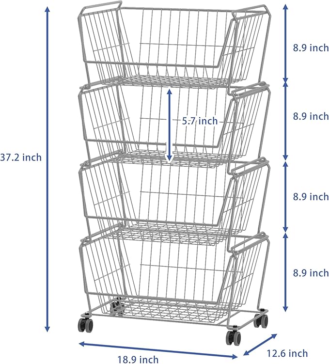 PUSDON 4-Tier Stackable Metal Storage Baskets, Anti-Rust Fruit Vegetable Rack - Image 3