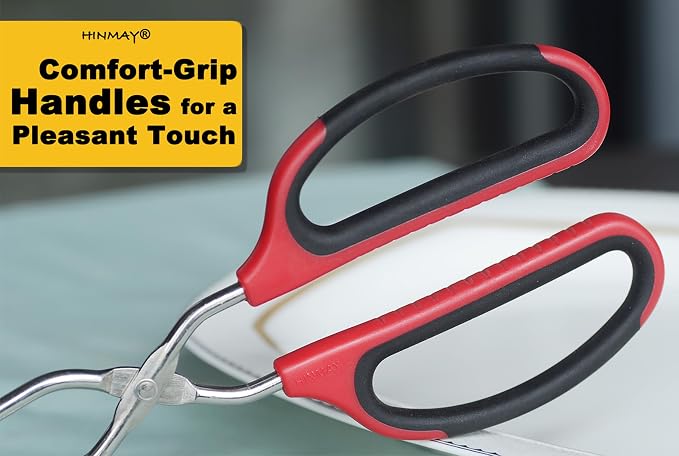 12" 16" Extra Long Stainless Steel Kitchen Tongs Set, Non-Slip Comfortable Red - Image 5