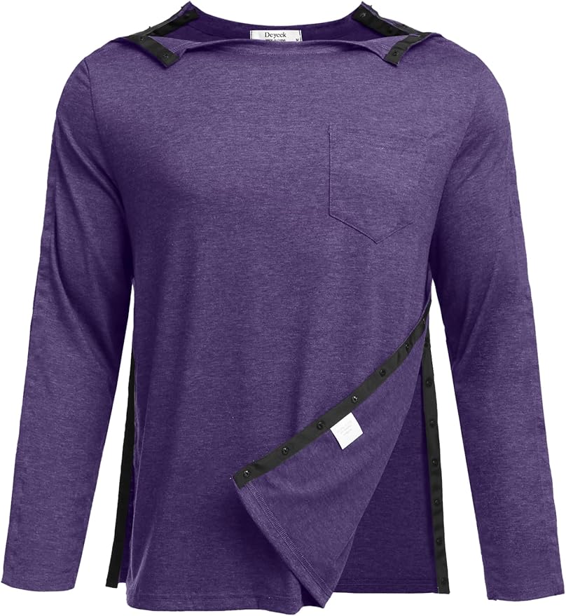 Deyeek Men's Post Shoulder Surgery Recovery Shirts Full Tear Away Long Sleeve by Deyeek