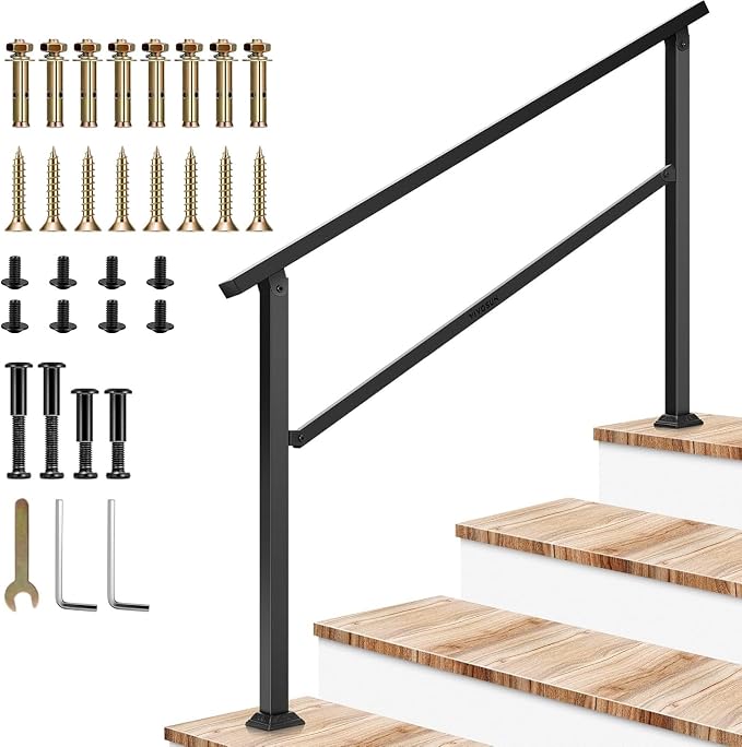 VIVOSUN Outdoor Handrail, 4 Step Stair Handrail, Wrought Mattle Iron Handrail by VIVOSUN
