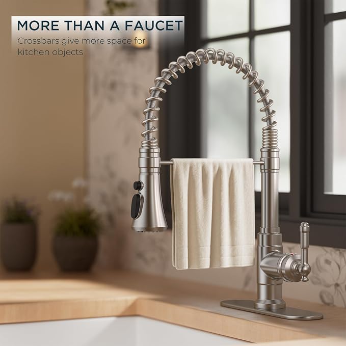 FORIOUS Vintage Kitchen Faucet Pull Down Sprayer Brushed Nickel Stainless Steel - Image 2