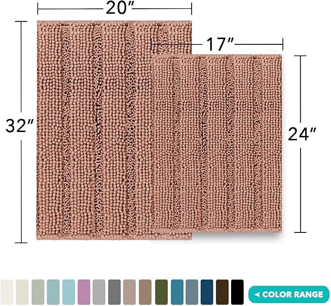 Turquoize Chenille Bathroom Rugs Set Non-Slip Bath Mats - Image 2