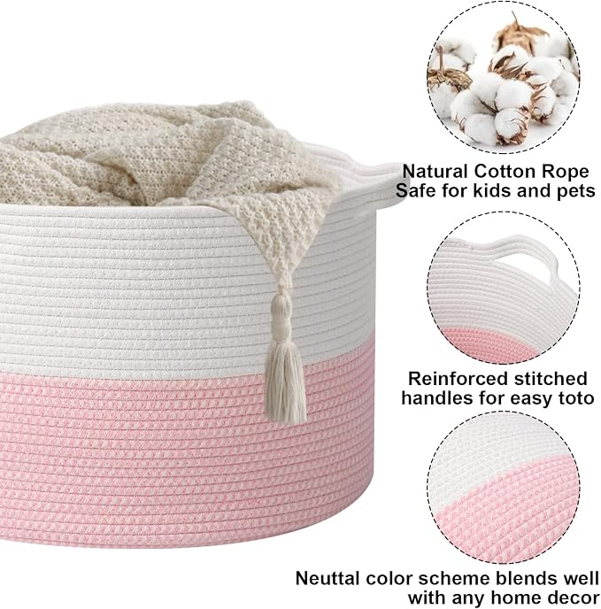 Large Storage Basket with Handle, 19.7" L x 19.7" W x 13" H Blanket Basket - Image 3