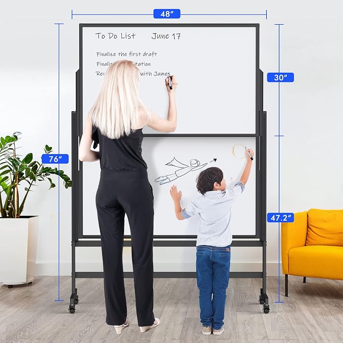 Double-Sided White Board on Wheels, 48x60 Inch Large Magnetic Mobile Dry Erase - Image 2