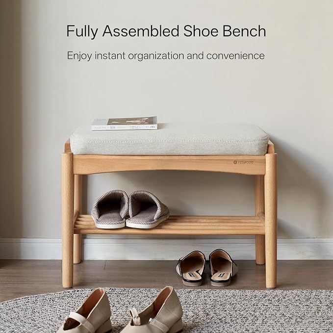 Solid Wood Shoe Bench Assembled, Shoe Rack Bench - Image 5