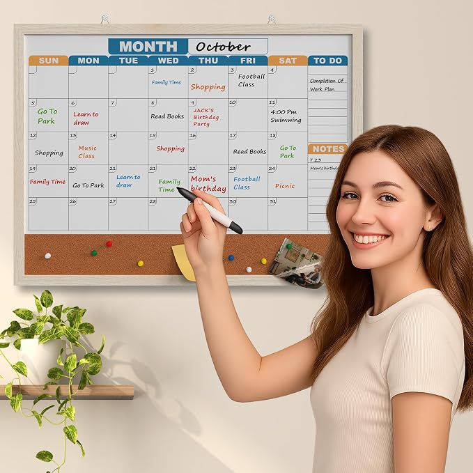 Monthly Calendar Dry Erase Board 24x18 Inch, Double-Sided Whiteboard and - Image 6