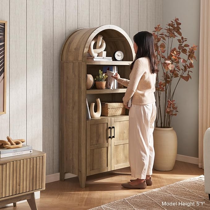 mopio Lauren 65.4" Short Arched Cabinet, 5-Tier Arched Bookcase - Image 7