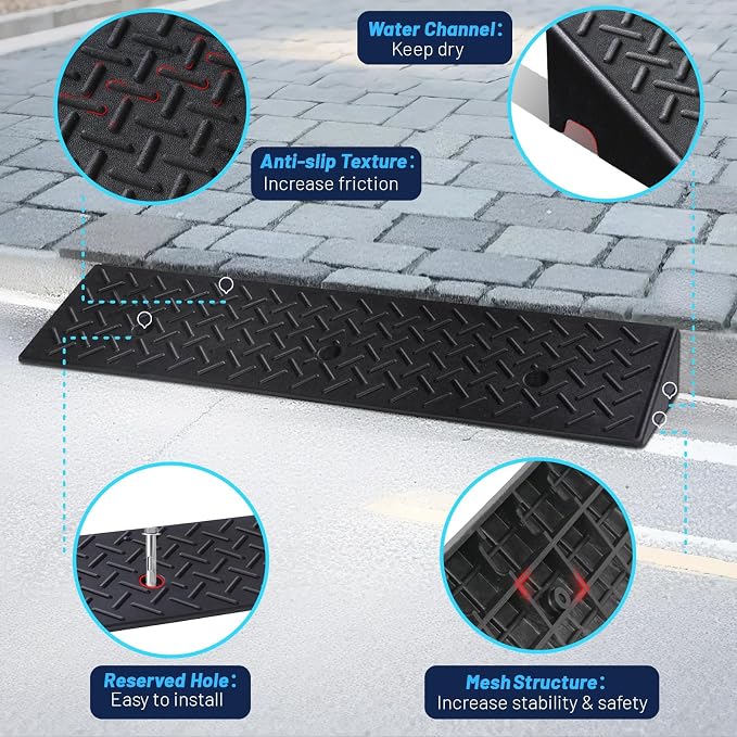 Rubber Curb Ramp, 3.2" Rise Height 2 Pack, Heavy-Duty 1.5 T Capacity Threshold - Image 4