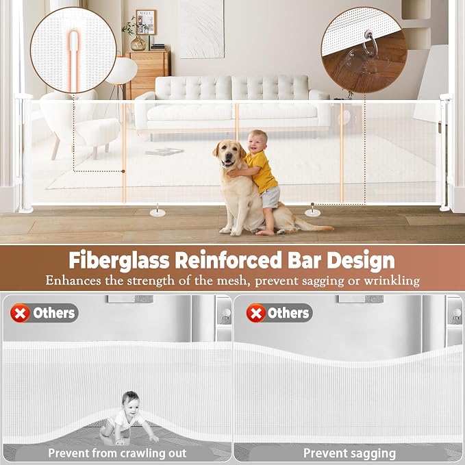 160" Retractable Baby Gate Extra Wide, Mesh Gate Long Child Gate Pet Gate - Image 4