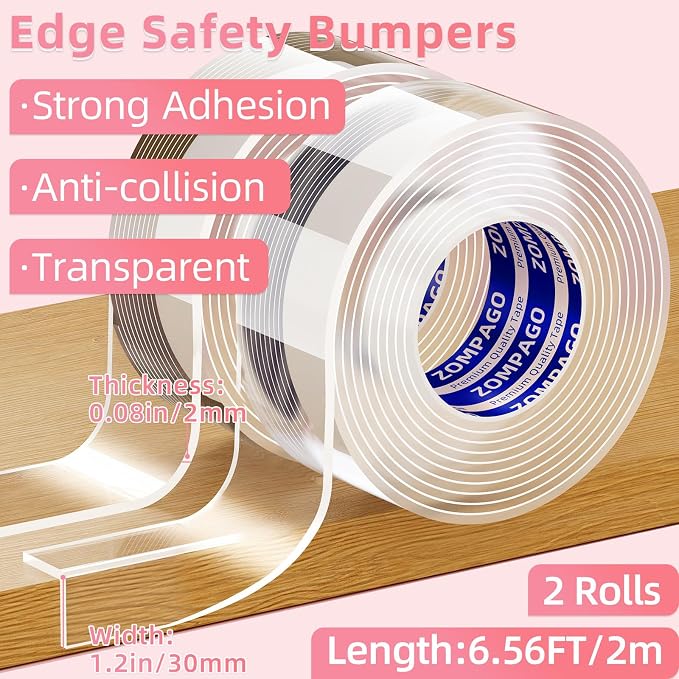 Clear Soft Corner Protectors for Furniture Strip, 1.2in x6.56FT, 2 Roll Sharp - Image 2