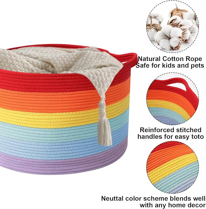 Large Storage Basket with Handle, 23.6" x 23.6" x 15.7" Blanket Basket Storage - Image 3