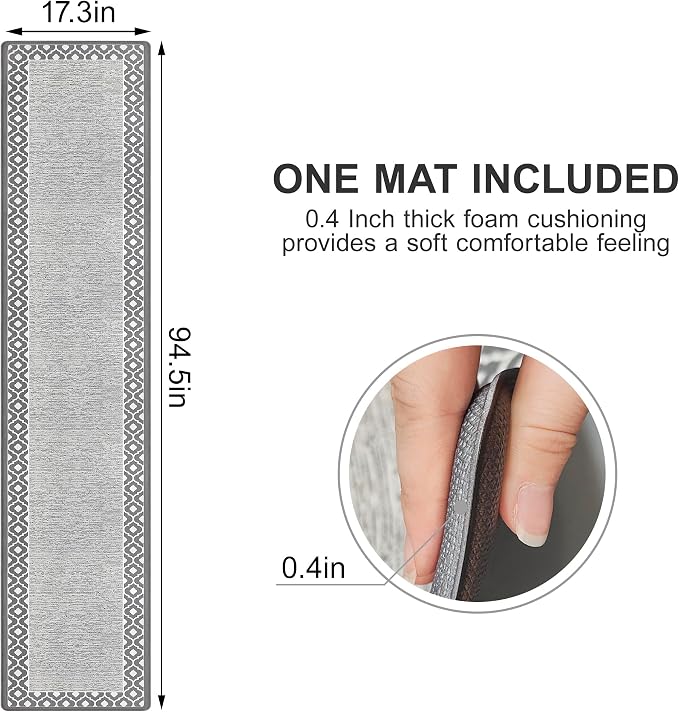Grey Cushioned Kitchen Mat Anti Fatigue Kitchen Rugs, Heavy Duty Non-Skid - Image 3
