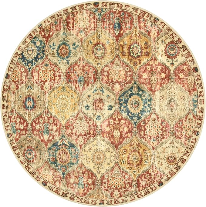 Lahome Moroccan Trellis Washable Round Area Rug, Round Rug 5ft Soft Non-Slip - Image 7