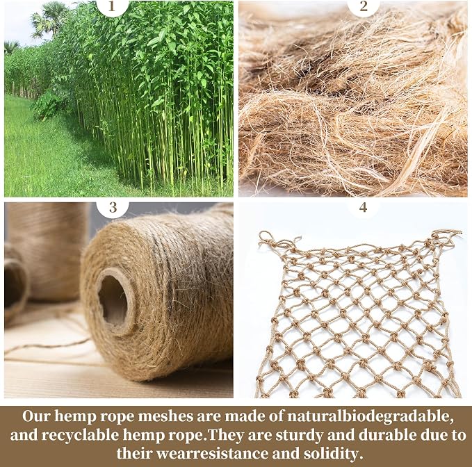 Jute Hemp Rope Net, Heavy Duty Natural Climbing Safety Rope Netting Balcony - Image 6