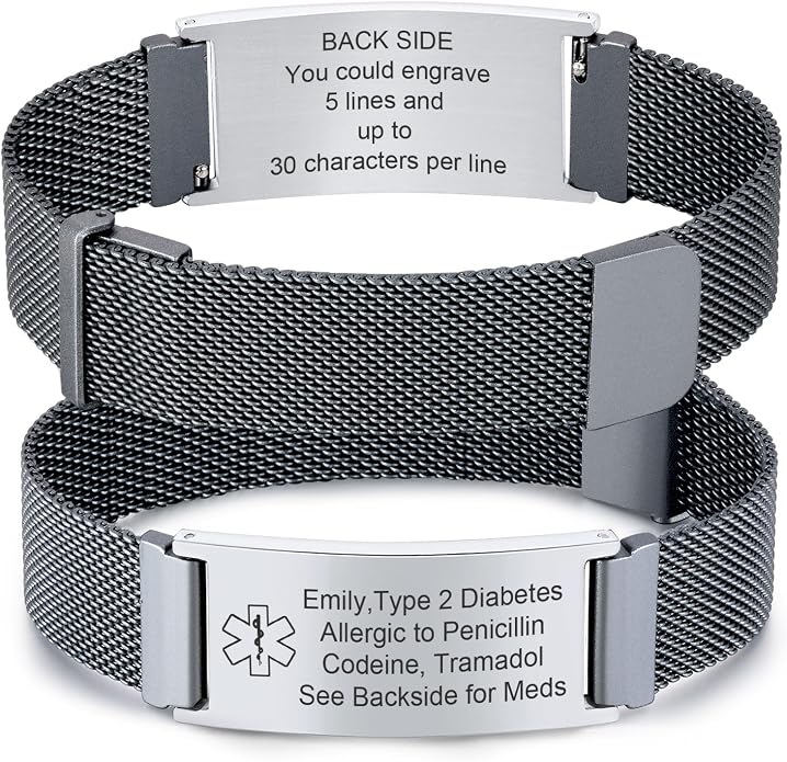 VNOX Medical Alert Id Bracelet for Men Women, Custom Engraving Adjustable by VNOXJEWELRY