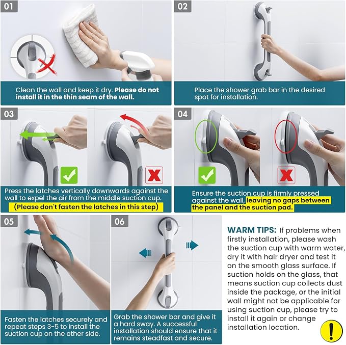 TAILI Grab Bars for Bathtubs and Showers 2 Pack Suction Grab Bar, Heavy Duty - Image 2