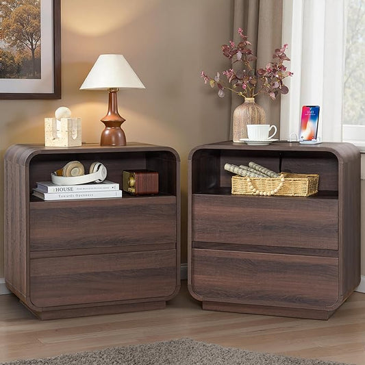 Walnut Curved Nightstand Set of 2 by StandifurnoFurniture