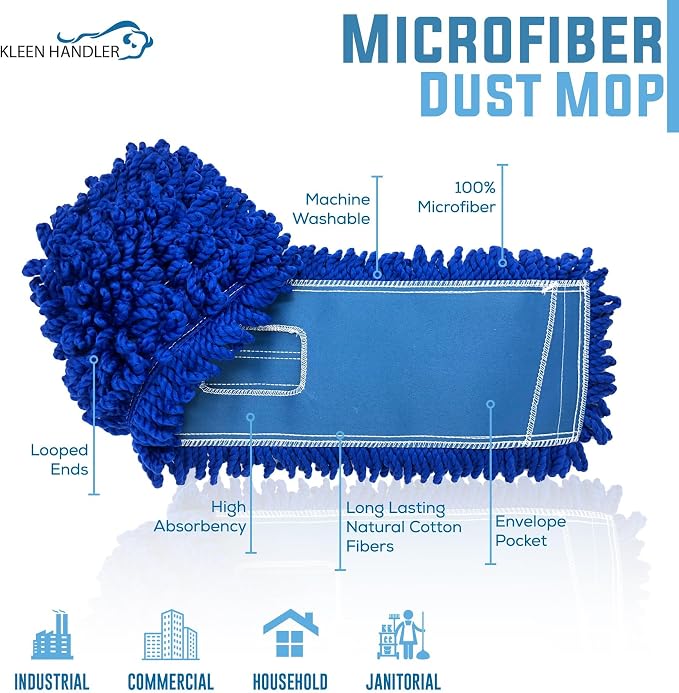 Kleen Handler 18 inch Microfiber Dust Mop | Small Washable Commercial Mop Head - Image 2