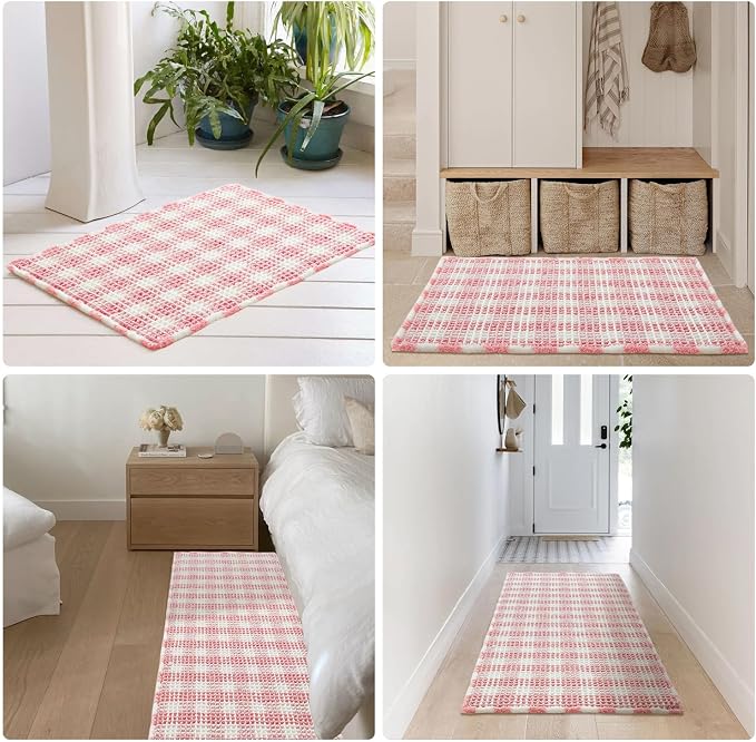 Waffle Runner Rug Bathroom, Long Boho Bathroom Rugs Non Slip Washable Absorbent - Image 8