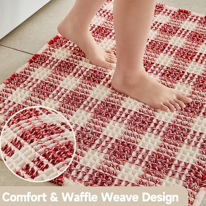 Waffle Bath Mat, Boho Christmas Bathroom Rugs Non Slip Washable Absorbent - Image 3
