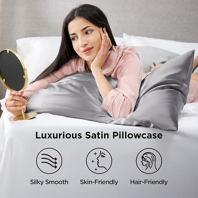 Bedsure Satin Pillowcase 2 Pack Similar to Silk Pillow Cases Standard Size - Field & Grace