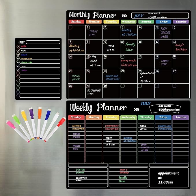 Hivillexun Magnetic Black Dry Erase Calendar White Board Set - Field & Grace
