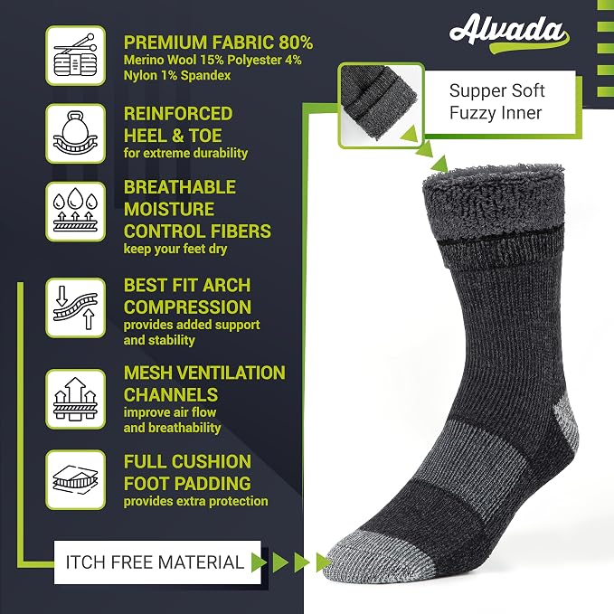 Alvada Warm Thermal Wool Socks for Winter Moisture Wicking and Breathable Cozy - Image 3