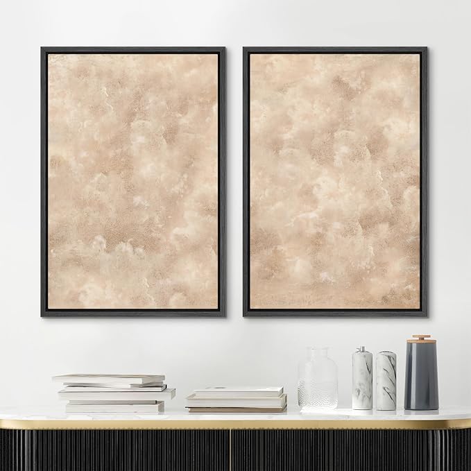 MUDECOR Framed Canvas Print Wall Art Neutral Abstract Minimalist Beige and - Image 2