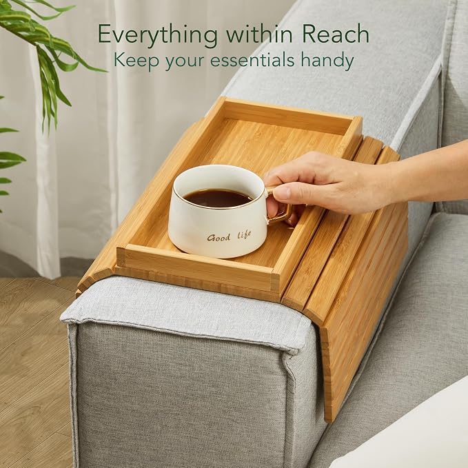 DETOR Couch Tray with Spacious 12.4" x 5.4" Storage Box, Natrual Bamboo Finish - Image 2