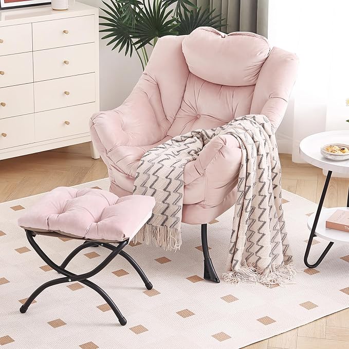 Lazy Chair with Ottoman, Modern Chair with Folding Footrest, Lounge Accent Chair by Furlide