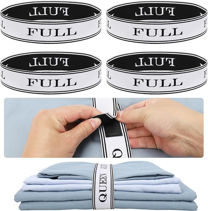 Bed Sheet Organizer Bands with Hook and Loop Adjustable Sheet Organizers and by BROPGOD