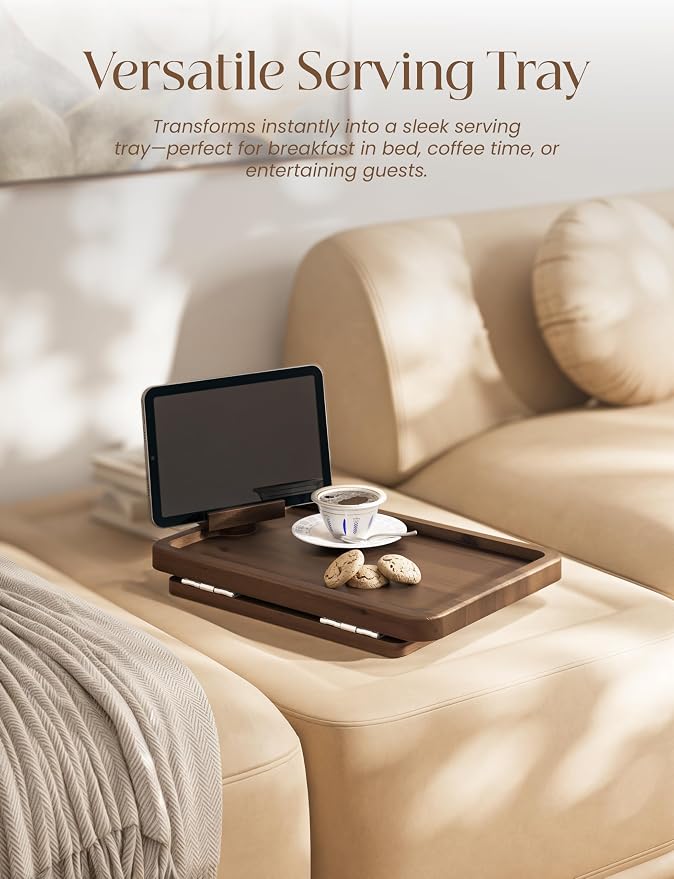 HOLANA 15.75" Acacia Couch Armrest Table - Image 6