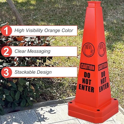 OrangeStar 3-Pack 28" Do Not Enter Cones, Large 4-Sided No Entry Message Safety - Image 4
