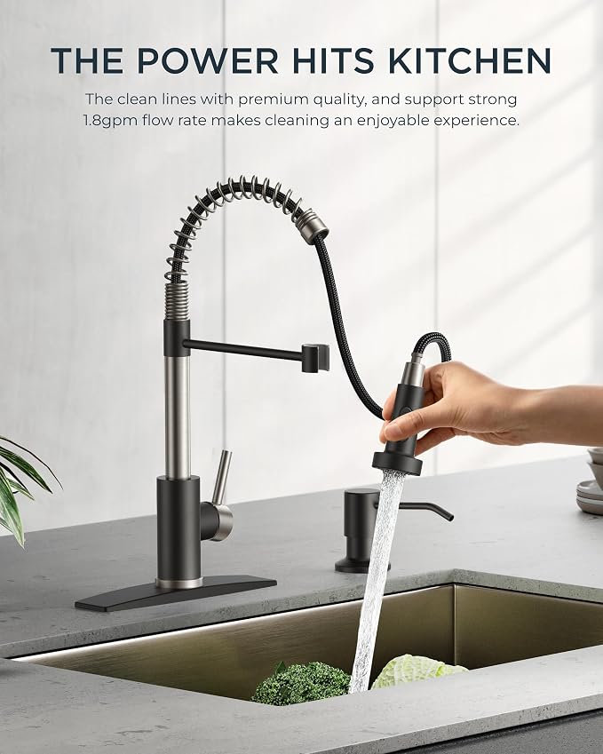 FORIOUS Kitchen Faucet with Pull Down Sprayer, Stainless Steel Commercial - Image 4