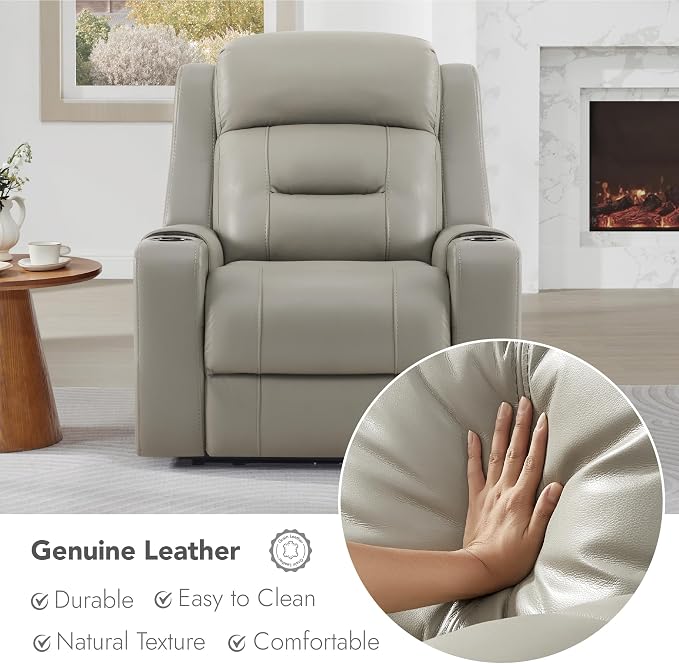 Watson & Whitely Oversized Genuine Leather Power Recliner Chairs - Image 5