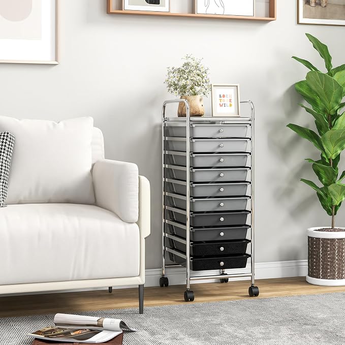 Giantex 10-Drawer Storage Cart w/Universal Wheel, Rolling Cart w/Handle - Image 8